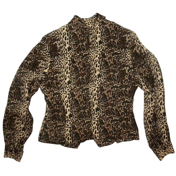 90s Leopard Print Silk Jacket | Vintage Fitted Crop Blazer | X-Small PETITE - Picture 7 of 10